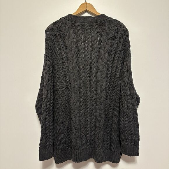 Quince Women 100% Organic Cotton Oversized Cable Knit Cardigan Charcoal Gray L - Picture 5 of 10